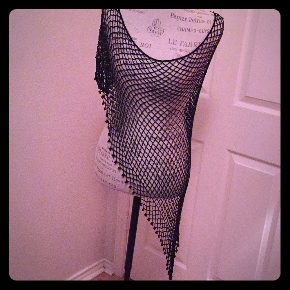 Beautiful Black beaded shawl. Over strapless dress